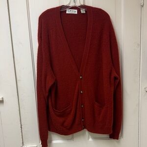 Orvis Deep Red Knit Cardigan, 100% cashmere, so luxurious, note in pics, sm hole